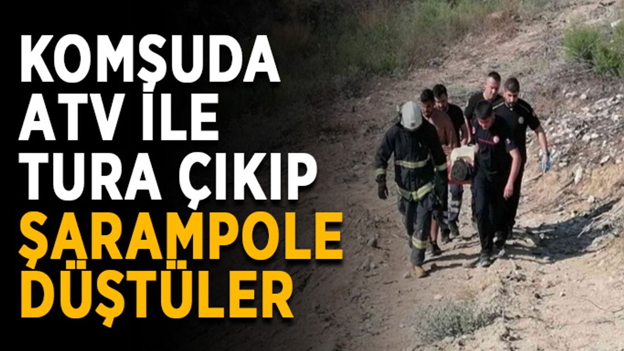 Komşuda ATV ile tura çıkıp şarampole düştüler