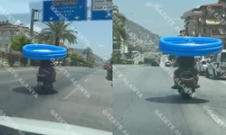 Alanya’da sıra dışı olay! Motosiklet üzerinde havuz taşıdılar