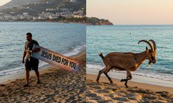 Alanya’da plaj karıştı: Biri haçla dolaştı, kesilecek keçi kaçtı