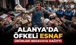 Alanya’da öfkeli esnaf, ürünleri bedavaya dağıttı