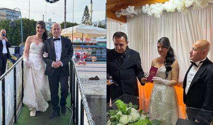 Meliha ve Şükrü teknede düğünle dünyaevine girdi