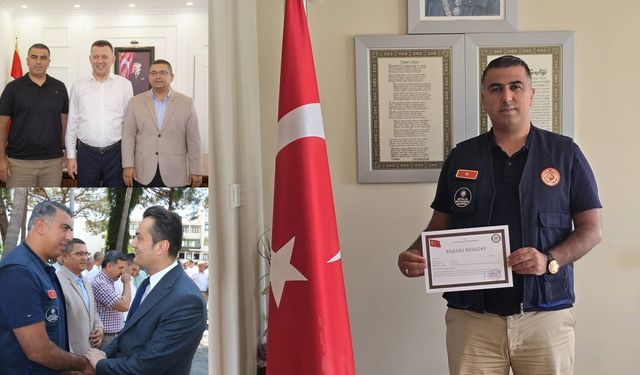 Alanya itfaiyesinin gururu Hasan Çelik’e başarı belgesi