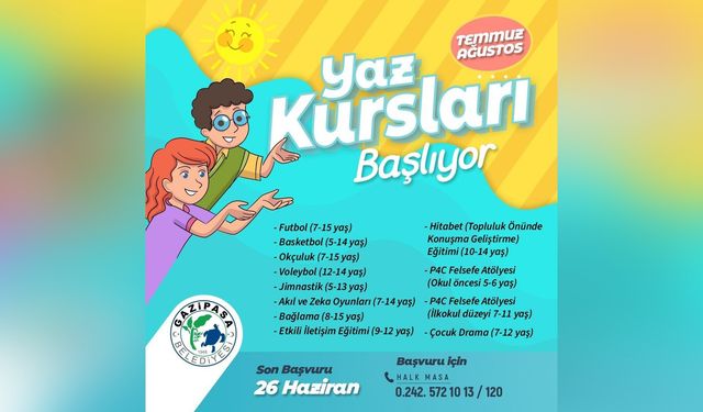 Gazipaşa Belediyesi’nden çocuklara yaz kursu müjdesi