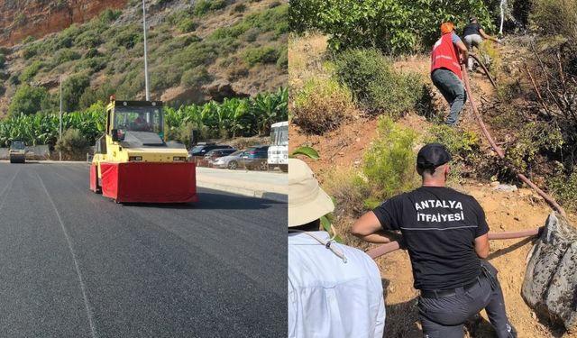 Kızılin Sahil Yolu'na sıcak asfalt, yangınla mücadeleye tam destek