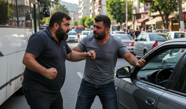 Alanya trafiğinde kavga: Otobüs şoförü ile sürücü birbirine girdi