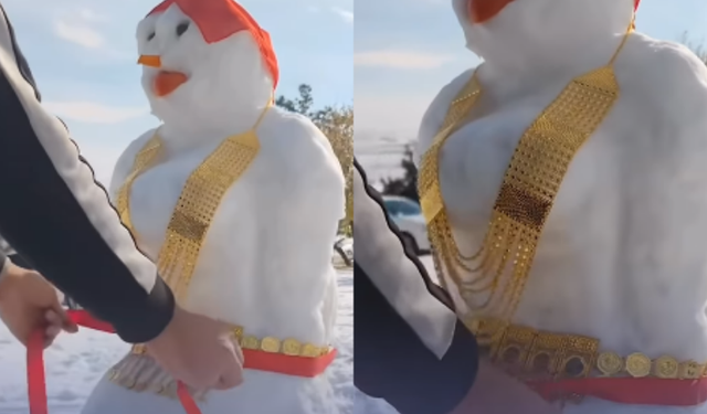 Beklemekten yoruldu, çareyi karda buldu: 4 milyonluk 'Buzdan' gelin!