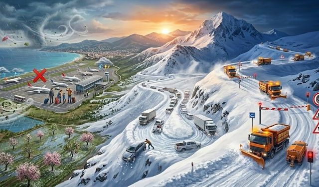 Alanya yollarında kar ve fırtına: Uçuşlar iptal, yollar kapalı, beyaz esaret…