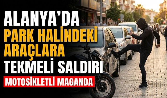 Alanya’da park halindeki araçlara tekmeli saldırı