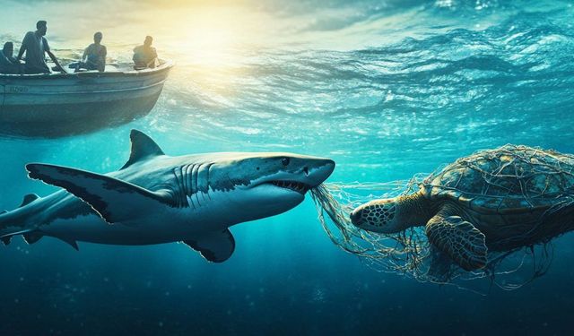 Köpek balığı caretta carettayı yemeye çalıştı