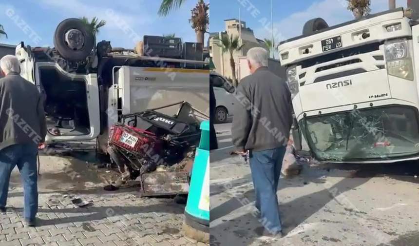 Alanya'da dehşet anları! TIR çöp kamyonuna çarptı, 3 yaralı