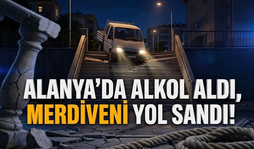 Alanya’da alkol aldı, merdiveni yol sandı!