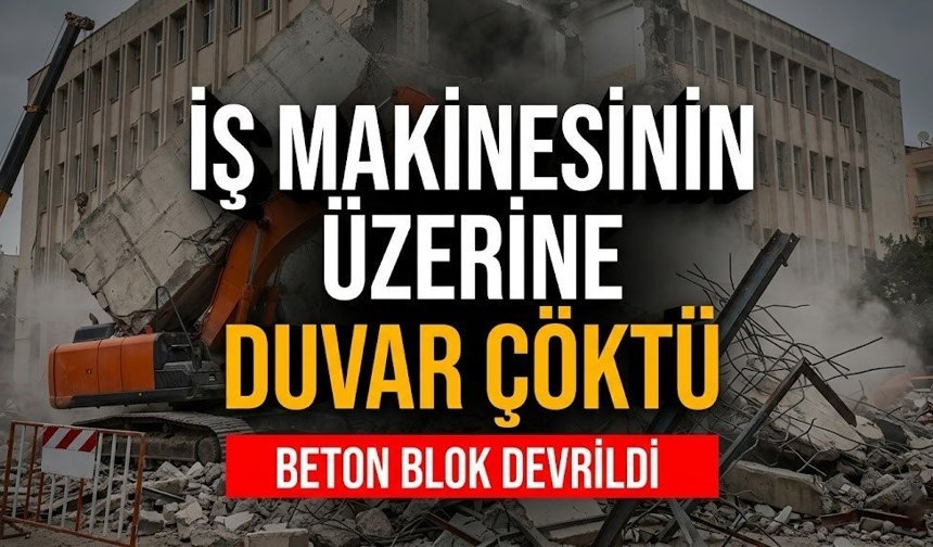 Alanya’da iş makinesinin üzerine duvar çöktü