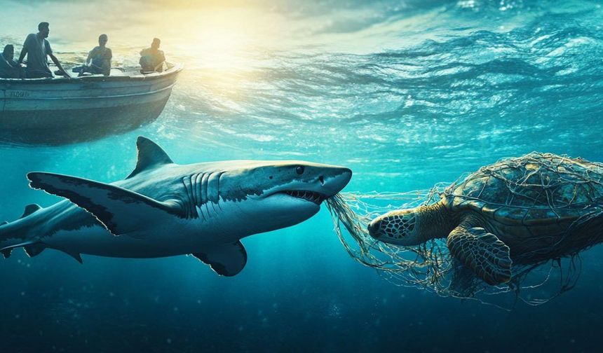Köpek balığı caretta carettayı yemeye çalıştı