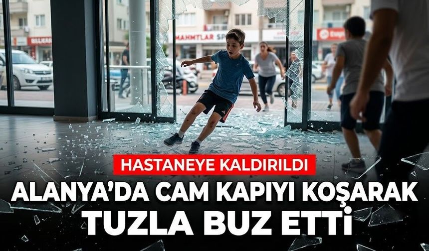 Alanya’da cam kapıyı koşarak tuzla buz etti