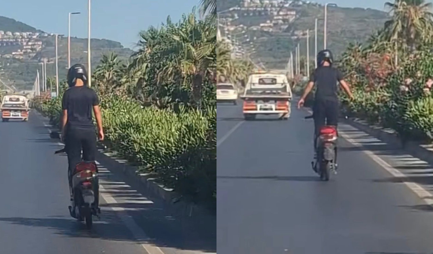 Alanya’da ölümle dans: Trafikte kollarını açıp şov yaptı!