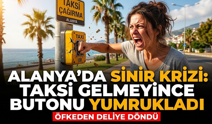 Alanya’da sinir krizi: Taksi gelmeyince butonu yumrukladı