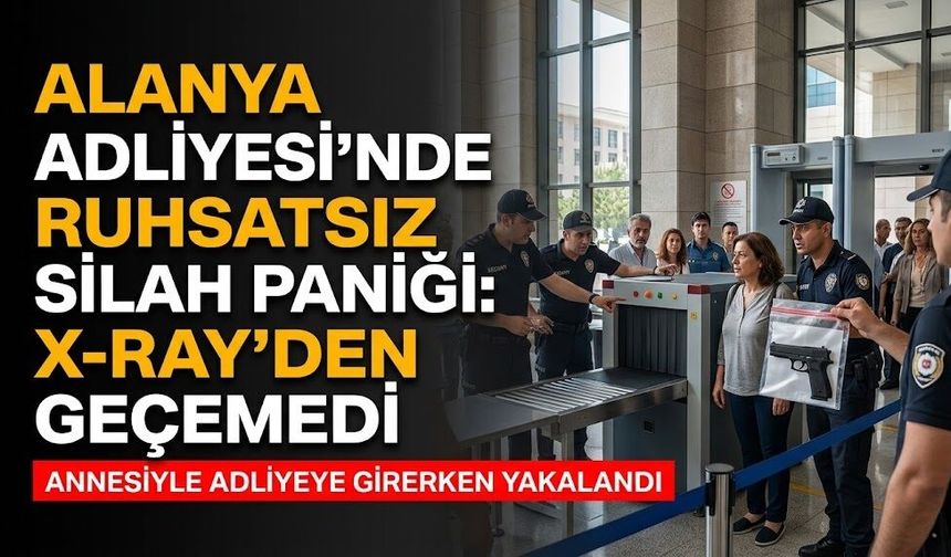Alanya Adliyesi’nde ruhsatsız silah paniği: X-ray’den geçemedi