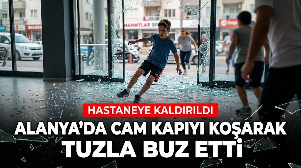 Alanya’da cam kapıyı koşarak tuzla buz etti